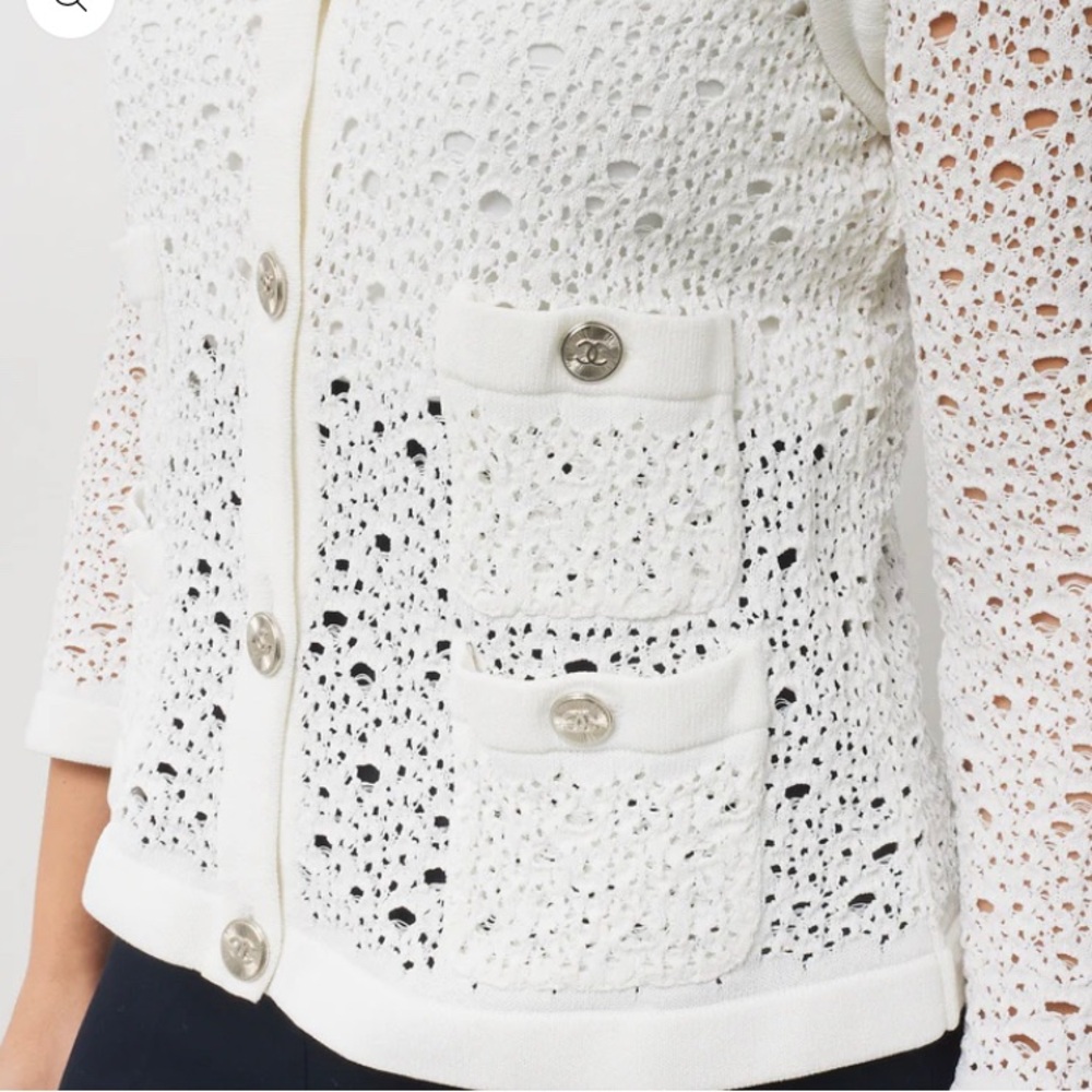 CHANEL 2011 Spring Open Crochet Knit Cardigan Jacket White - Picture 4 of 16